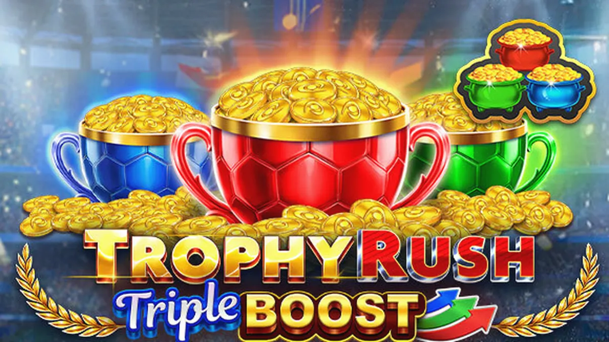Tampilan visual slot Trophy Rush Triple Boost dengan tema stadion
