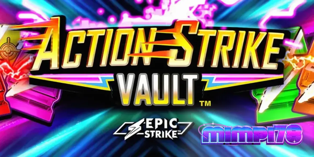 Tampilan visual slot Action Strike Vault dengan tema neon luar angkasa
